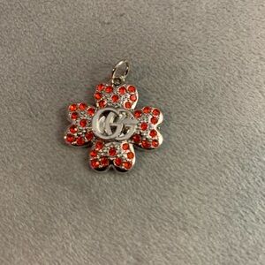 Upcycled Silver and Red Rhinestones Clover Charm
